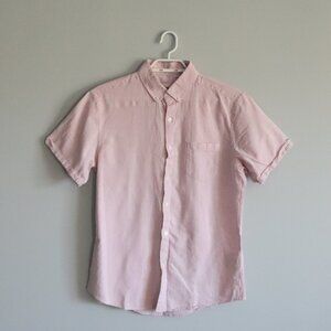 Steel & Jelly Mens Pink Sz M Linen Collared Button Down Short Sleeve Top